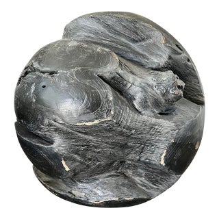 Charred Teak Wood Sculptural Organic Sphere, Balinese For Sale