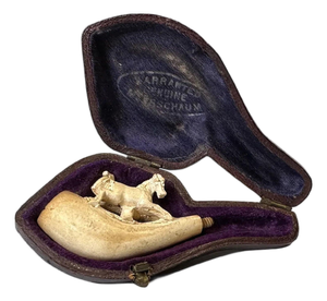 Antique Meerschaum Pipe, Carved Horses, with Original Case