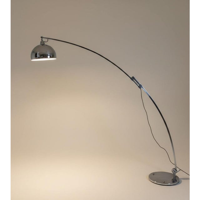 Silver Italian Steel Chromed Adjustable Arc Floor Lamp, 1970s For Sale - Image 8 of 9