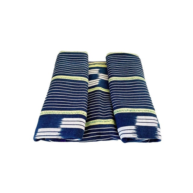 Superb and Unique Traditionally worn as a wrapper by women of the Baoulé tribe. Cotton yarn dyed in indigo, white ,pink,...