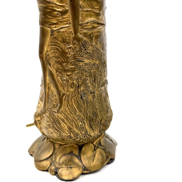 Bronze 1900s Art Nouveau Bronze Table Lamps - a Pair For Sale - Image 8 of 10