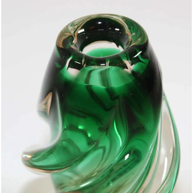 Handblown Art Glass Vase in Green Twisted Organic Shape For Sale - Image 9 of 13