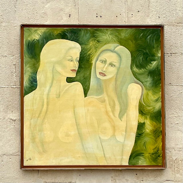 Figurative Vintage Boho Original Nude Figurative Oil Painting on Canvas For Sale - Image 3 of 8