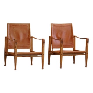 Set of Safari Chairs in Ash & Leather from Rud. Rasmussen attributed to Kaare Klint, 1960s For Sale