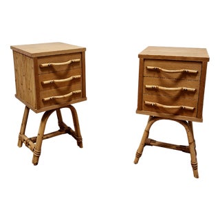 Vintage Bedside Tables in Bamboo and Oak, 1980s, Set of 2 For Sale