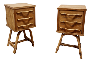 Vintage Bedside Tables in Bamboo and Oak, 1980s, Set of 2