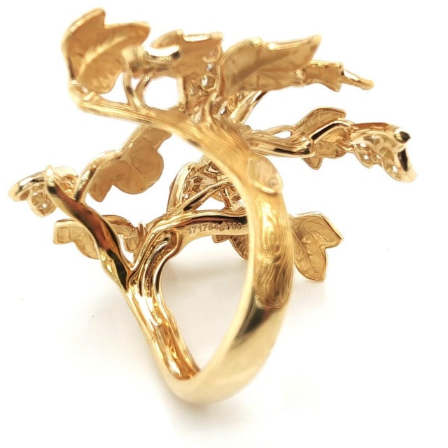 Transparent Mid 20th Century Magerit Verona Diamond Leaf Cluster Cuff Ring 18k Yellow Gold Size 6.5 For Sale - Image 8 of 9
