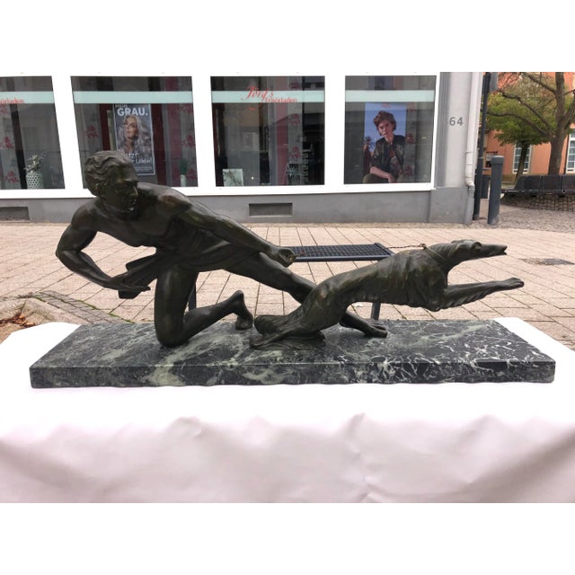 Art Deco Bronze Sculpture with Marble Pedestal, 1930s For Sale - Image 15 of 15