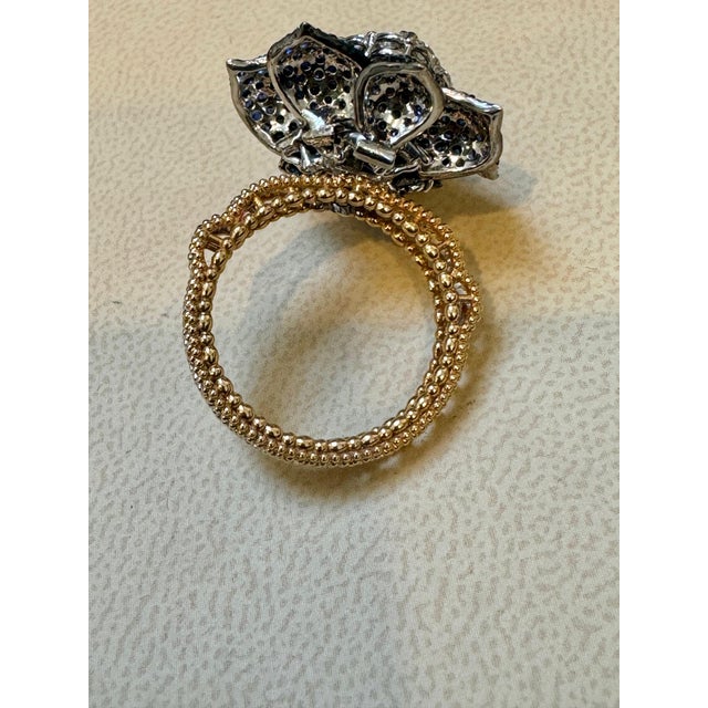 3 Ct Blue Sapphire & 1.5 Ct Diamond Flower Ring in 18 Kt Two Tone Gold Size7 For Sale - Image 14 of 18
