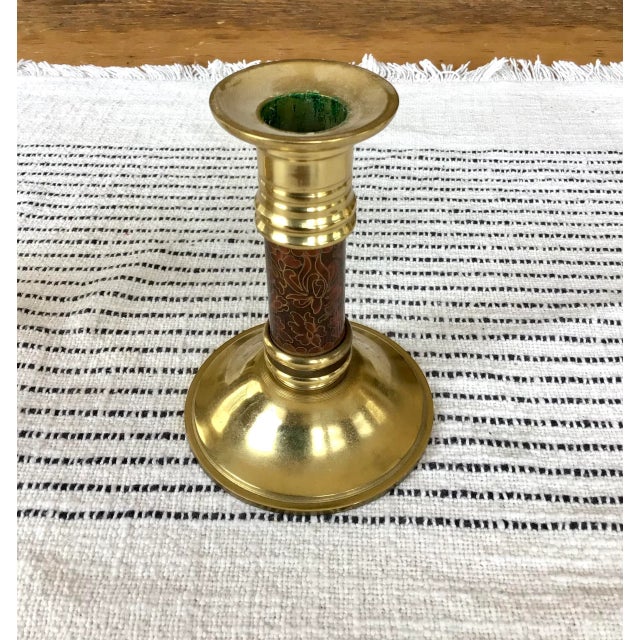 Brass 1990s Collection of Brass and Cloisonne Coordinating Candlesticks - Set of 4 For Sale - Image 8 of 12