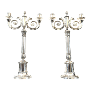 A Pair of Christofle Malmaison Silver-Plated Candelabra for Two Candles