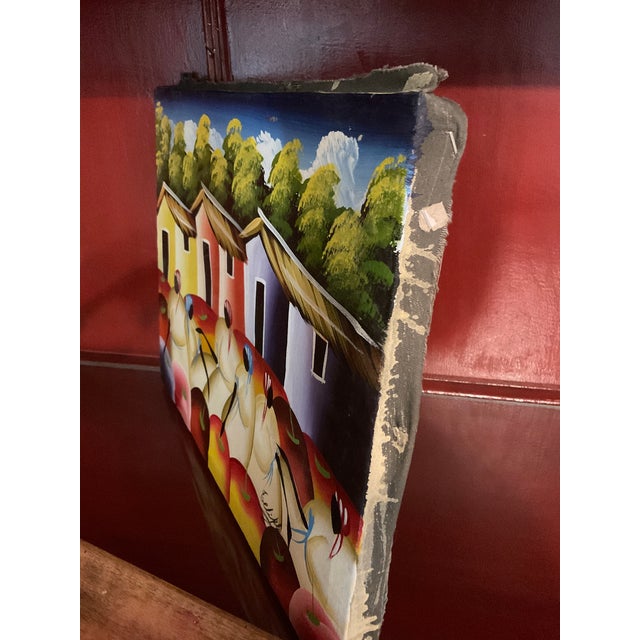 Folk Art Bright & Bold Mid Century Hatian Folk Art Painting For Sale - Image 3 of 5