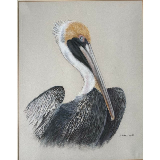 Late 20th Century Large Framed Coastal Pelican Pastel Drawing by Dolores Witt For Sale In Orlando - Image 6 of 7
