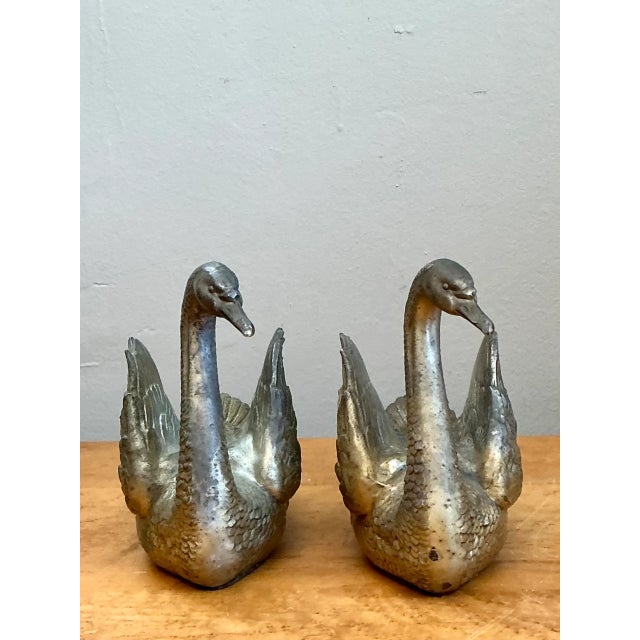 Vintage Ornamental Silver Swan Sculptures - Pair For Sale In West Palm - Image 6 of 12
