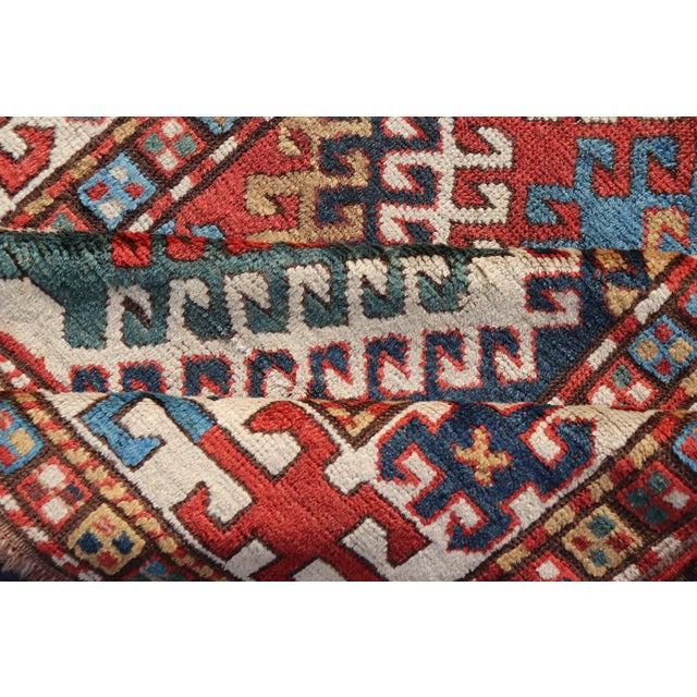 Antique Caucasian Kazak Rug With Geometric Design Medallions 3'10" X7'4" For Sale - Image 12 of 13