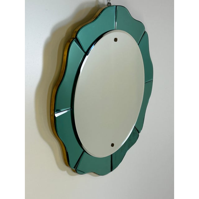 1950s Green Mirror with Brass Edge from Cristal Art, 1950s For Sale - Image 5 of 8