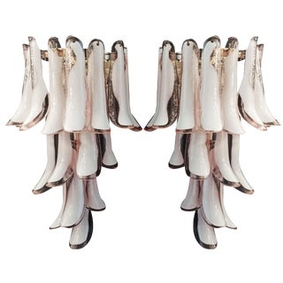 Vintage Italian Murano Wall Lights with Pink and Lattimo Glass Petals, 1990, Set of 2 For Sale