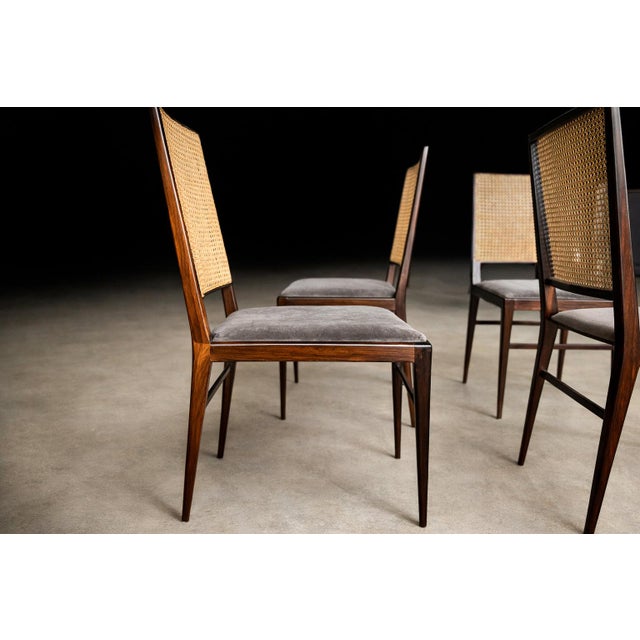 Brazilian Modern Set of Four Rosewood & Cane Dining Chairs by Celina, Brazil, 1960s - Lot 564B For Sale - Image 4 of 16