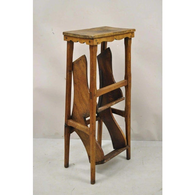 Mid 20th Century Antique French Provincial Country Oak Wood Folding Library Step Ladder For Sale - Image 5 of 12