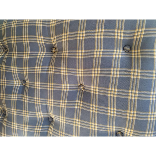 George Smith English Traditional Style Plaid Tufted Cocktail Ottoman With Brass Castors For Sale - Image 4 of 9