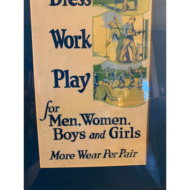 1920s Grand-Scale 30x17 1920s Art Deco "Shoes for Dress, Work, Play" Framed Retail Sign For Sale - Image 5 of 8