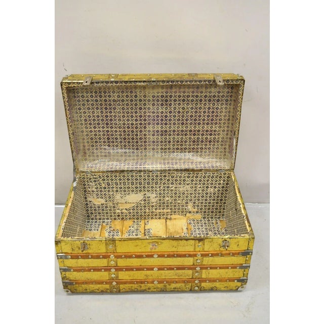 Early 1900s Antique Victorian Brass Clad Wooden Band Train Trunk Storage Treasure Chest For Sale In Philadelphia - Image 6 of 11