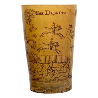 Rare Georgian Hand-Engraved Sporting Cow Horn Beaker "The Death" of the Fox Hunt For Sale