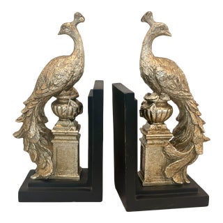 Vintage Gilt Resin Gold Peacock Bookends - a Pair For Sale