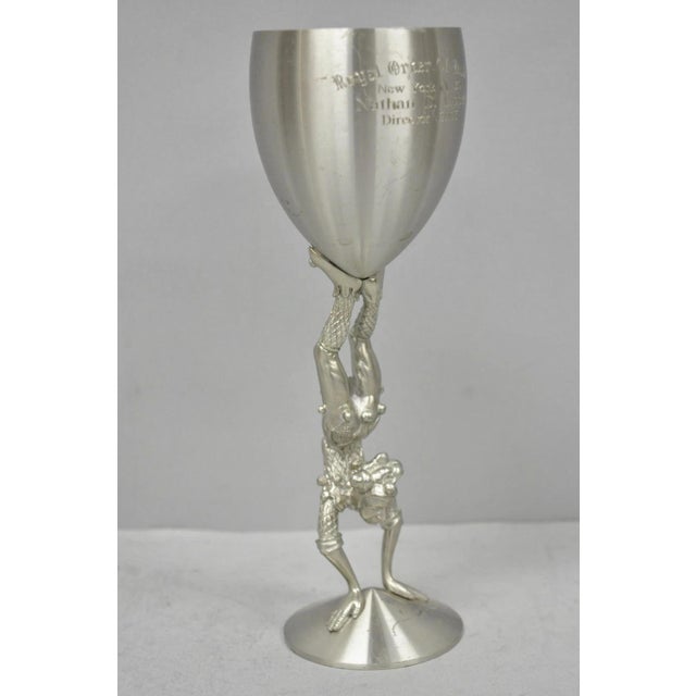 Metal Vintage Royal Order of Jesters Figural Pewter Metal Award Goblet Chalice For Sale - Image 7 of 17