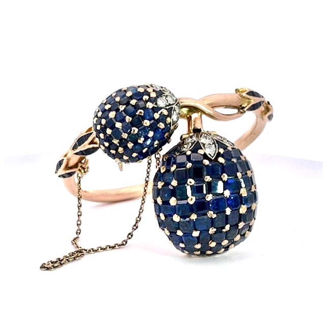 Gemstone 1960s Rose Gold Bypass Watch With 22ct Sapphire and Diamond Clusters, Uk For Sale - Image 7 of 11