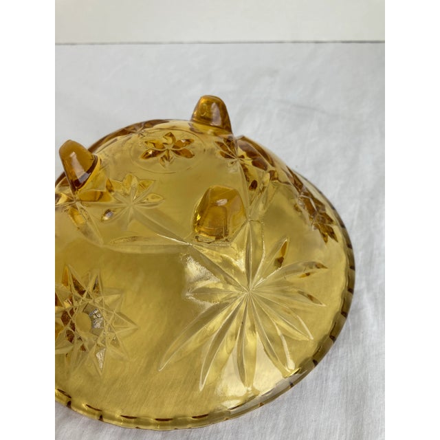 1960s Vintage Anchor Hocking Amber Glass Footed Star of David Candy Dish For Sale - Image 5 of 9