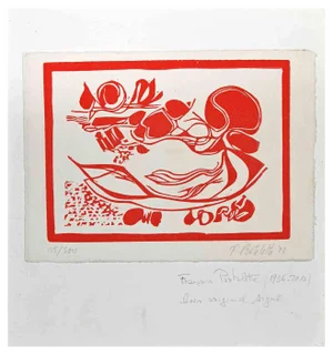 François Portelette, Composition, Original Woodcut Print, 1972