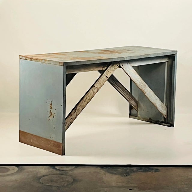 Blue 1940s Patinated Industrial Work Console For Sale - Image 8 of 9