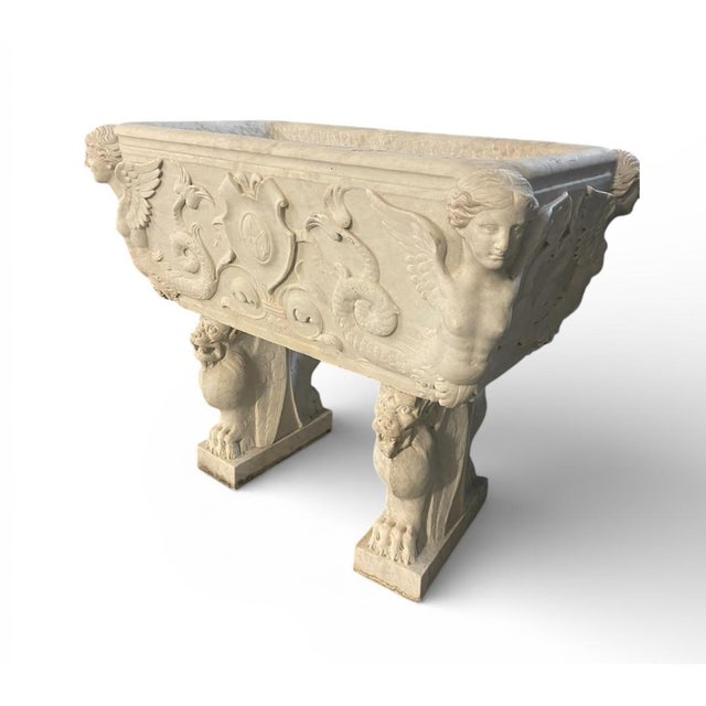 1990s Italian Neoclassical Style Carved Marble Planter For Sale In West Palm - Image 6 of 7