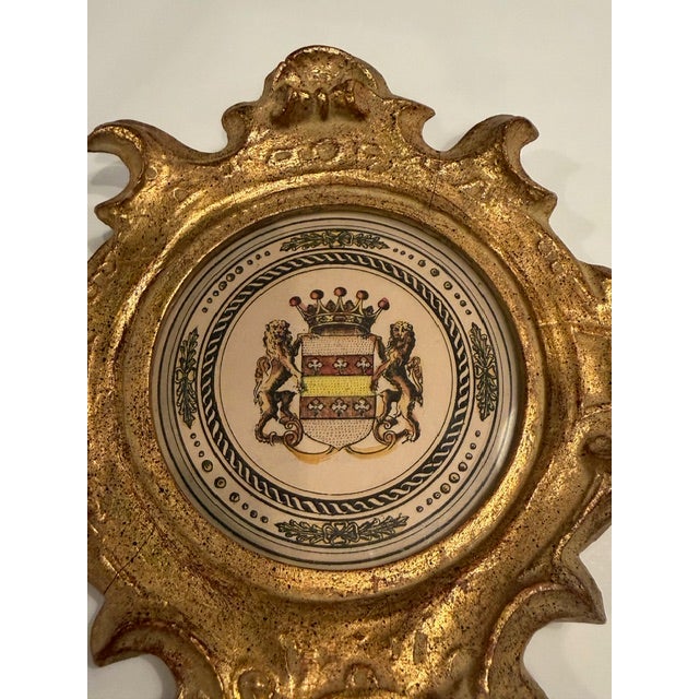 Traditional Lion Motif Crests in Gilded Frames -a Pair For Sale - Image 3 of 6