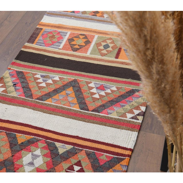 Red 1970s Vintage Turkish Hand-Knotted Wool Cotton Orange Runner Rug For Sale - Image 8 of 10