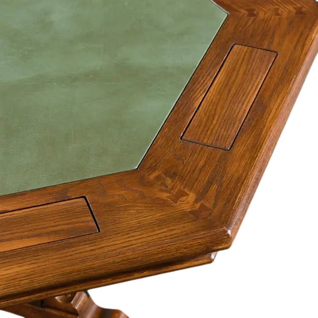 Romweber Romweber Viking Oak Mid Century Poker Table - 7-Sided - Green Leather Top - 61" X 61" X 30" For Sale - Image 4 of 5