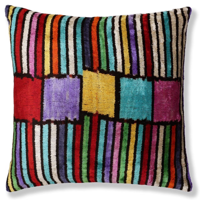 "Inject energy and sophistication into your home with our best-selling Multi-Color Geometric Silk Velvet Pillow. This...
