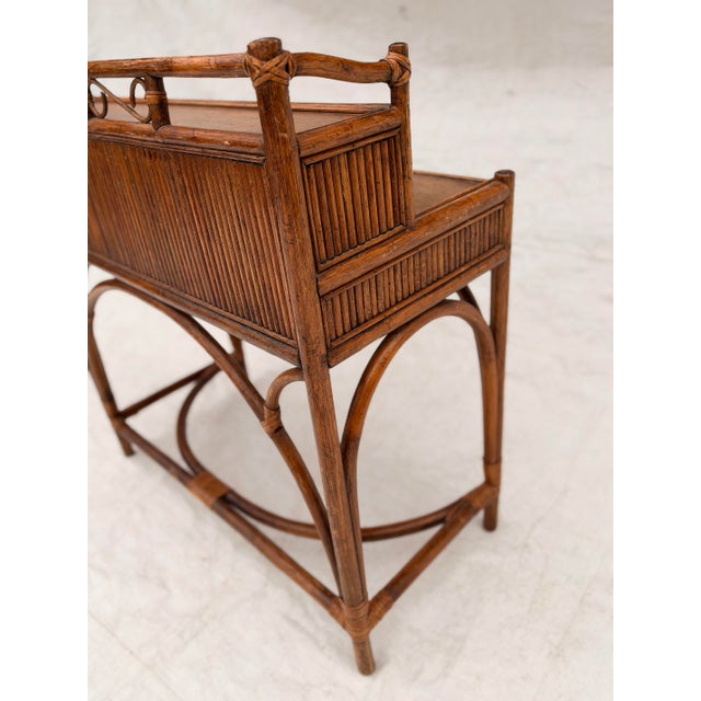 Brown 70's Vintage Hollywood Recency Style Palm Beach Bamboo & Rattan Desk For Sale - Image 8 of 11