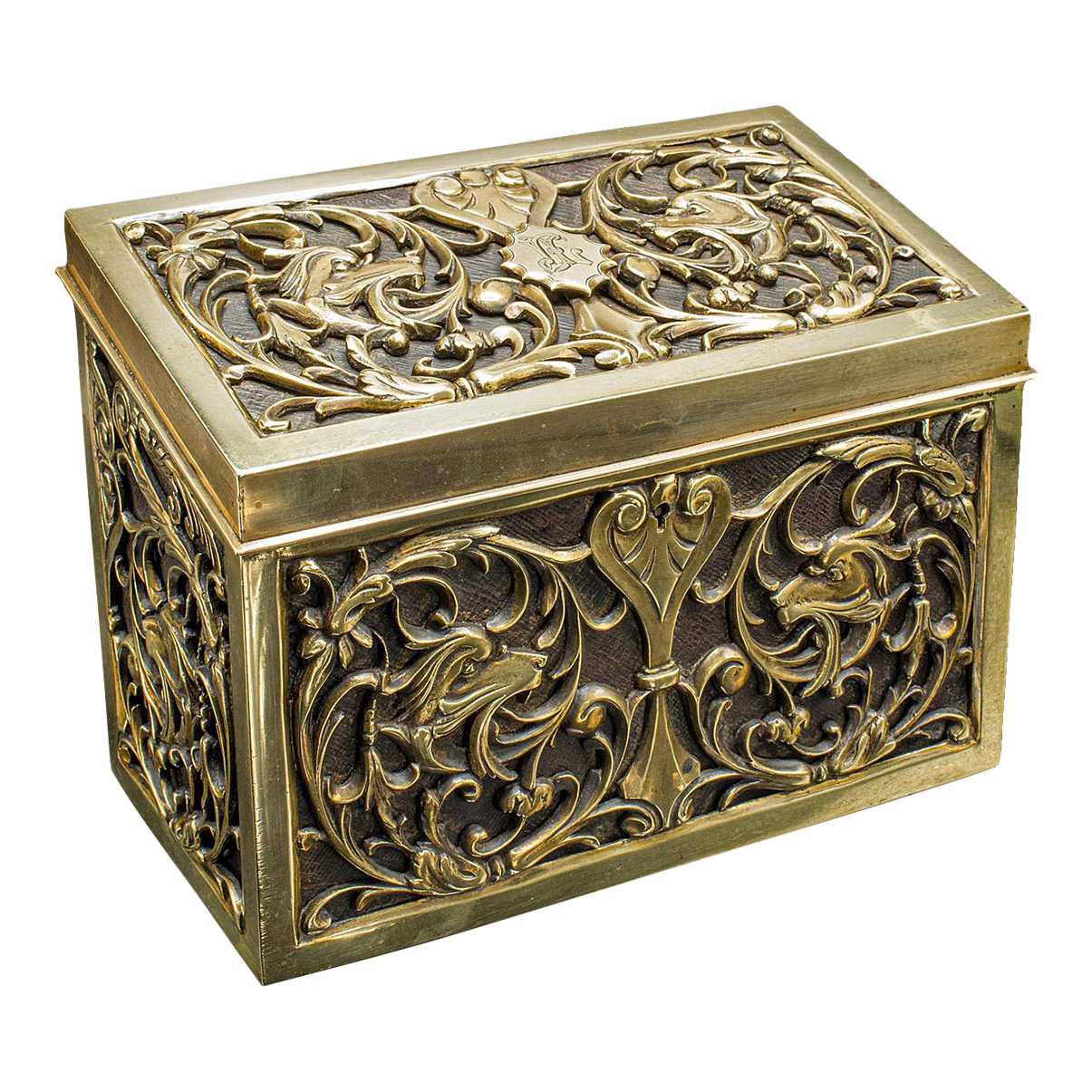 Antique Stationery Box, English, Brass, Tabletop Letter Case
