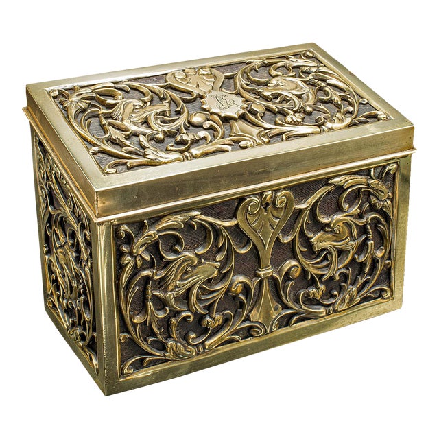 Antique Stationery Box, English, Brass, Tabletop Letter Case, Victorian, c.1880 For Sale