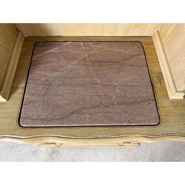 Antique French Country Style Painted Wood Cabinet With Glass Hutch & Marble Top Chest For Sale In Miami - Image 6 of 12