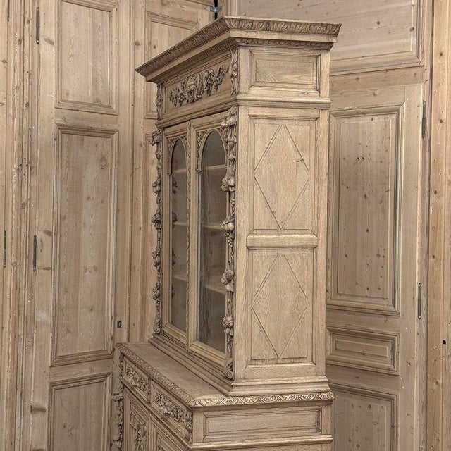 19th Century French Renaissance Hunt Stripped Oak Bookcase For Sale - Image 13 of 18