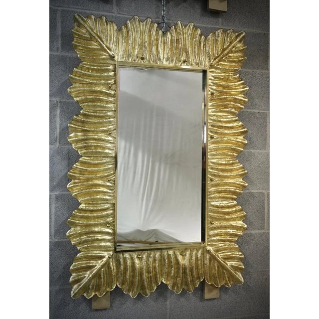 Mid-Century Murano Gold Color Glass and Brass Wall Mirror For Sale - Image 9 of 9