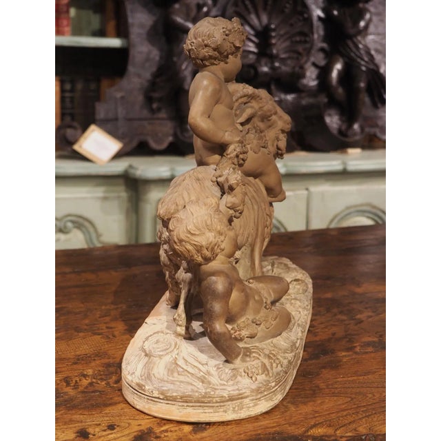 19th Century Patinated Terra Cotta of Bacchanalian Putti Playing With Goat For Sale - Image 11 of 13