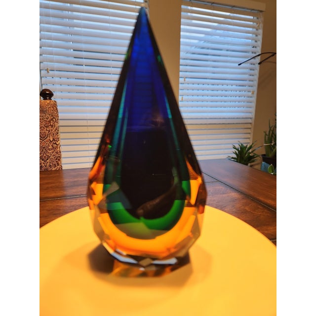 Mid-Century Modern Mid 20th Century Alessandro Mandruzzato Murano Faceted Sommerso Glass Teardrop Sculpture - 7-Inch For Sale - Image 3 of 10