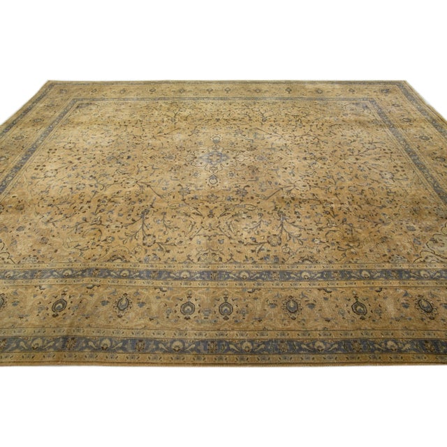 1960s 1960s Vintage Persian Tabriz Handmade All-Over Ivory Wool Rug 10 X 13 For Sale - Image 5 of 7