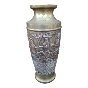 Mid 20th Century Japanese Etched and Repousse Bronze Vase
