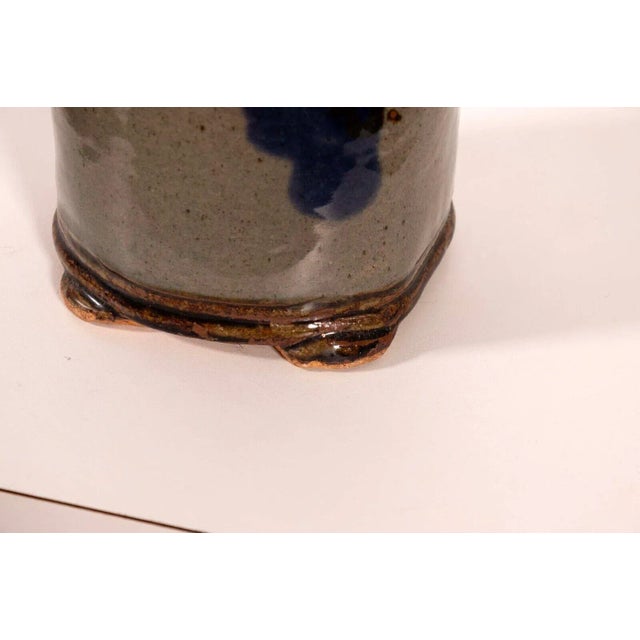 Ceramic Late 20th Century Tall Glazed Pottery Decorative Floral Floor Double Handle Multicolor Vase For Sale - Image 7 of 9