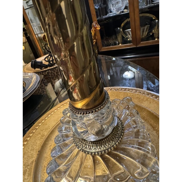 1920's French Crystal/ Brass Tall Columnar Swirl "Bambous" Table Lamp by Baccarat For Sale - Image 9 of 12